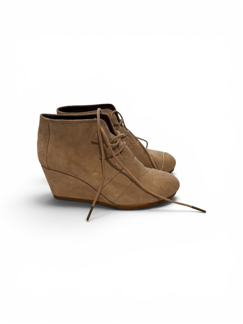 Toms Taupe Suede Lace-Up Wedge Booties 7.5